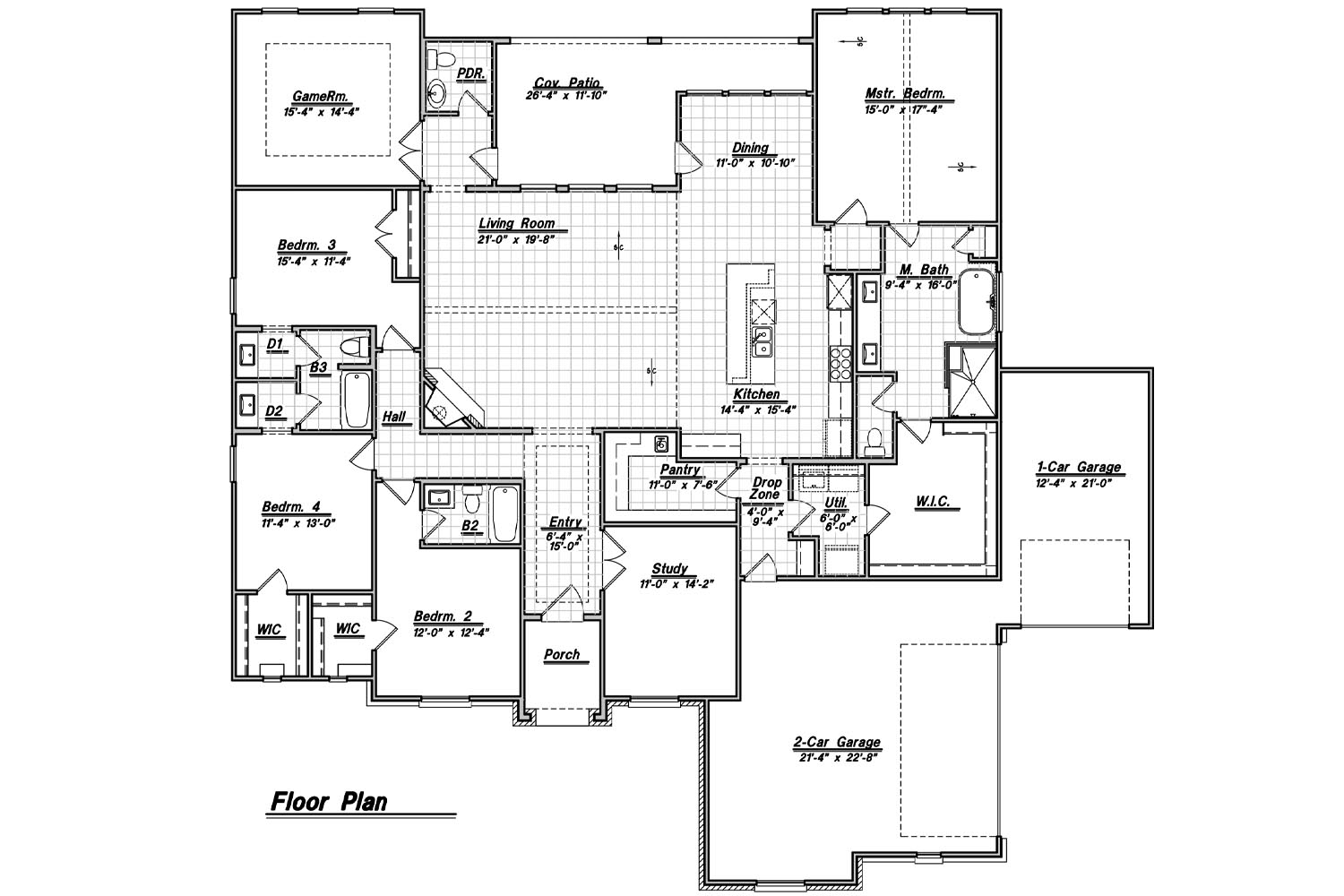 Detailed residential home floor plan layout.