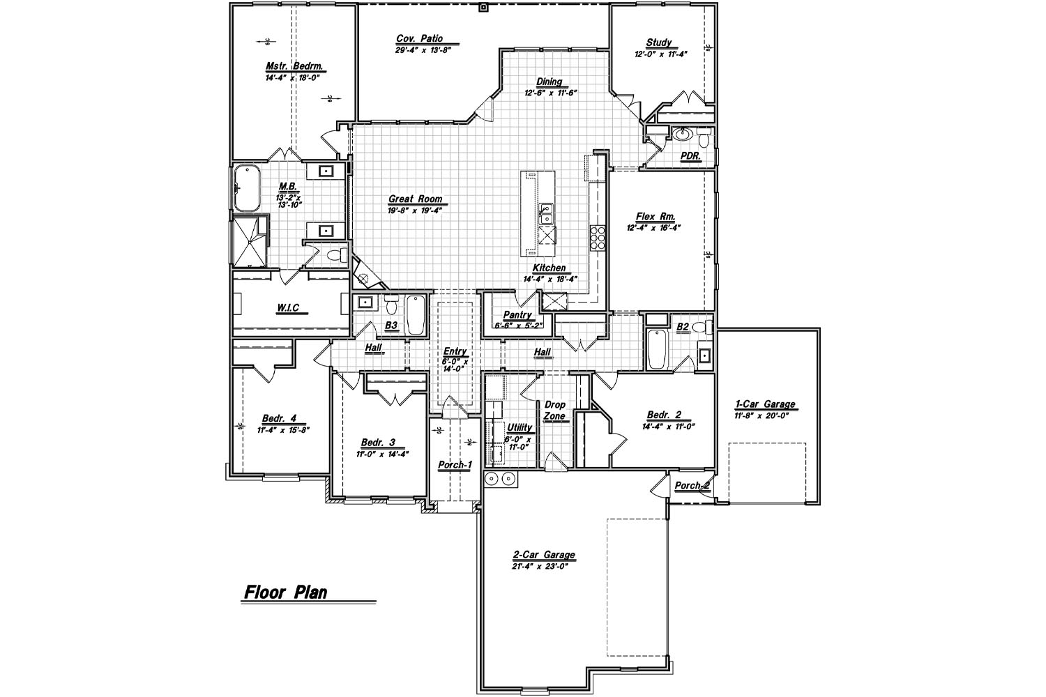 Residential floor plan with labeled rooms and dimensions.