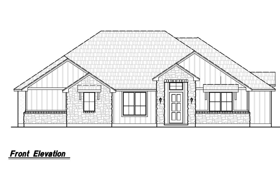 Blueprint of a modern house front elevation.