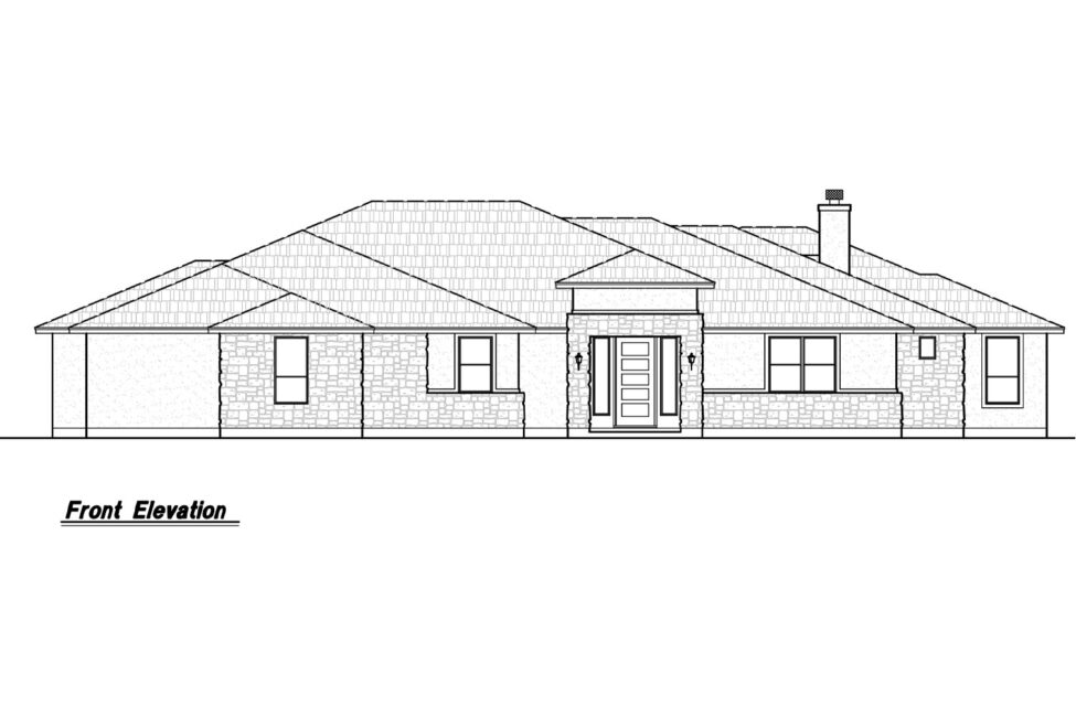Architectural front elevation of a house design