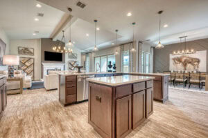 Spacious modern kitchen and dining room interior