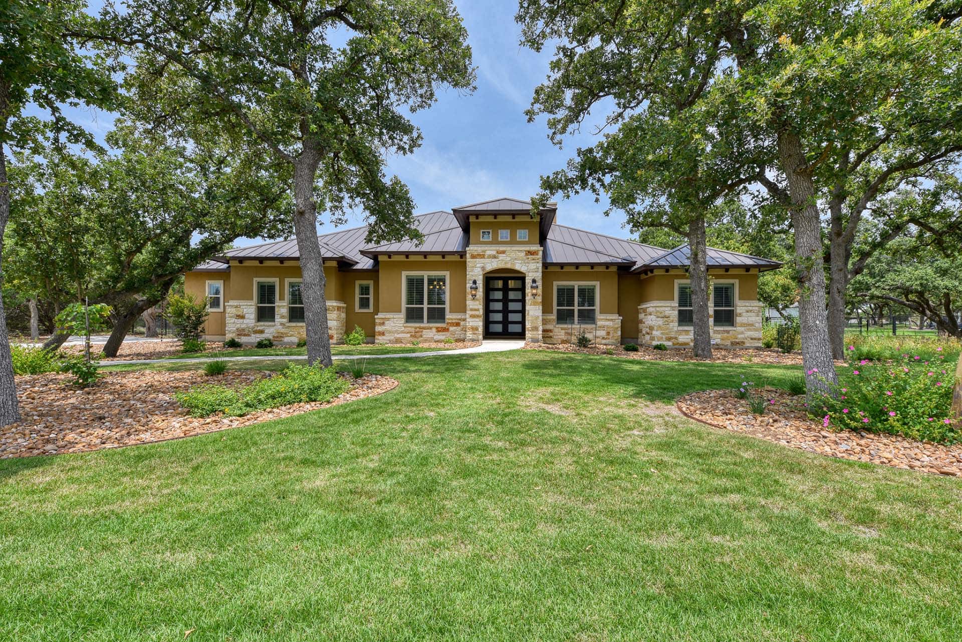 Modern ranch-style house with landscaped garden