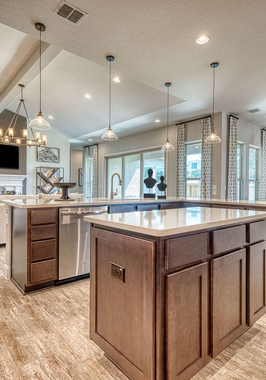 Spacious modern kitchen and dining room interior
